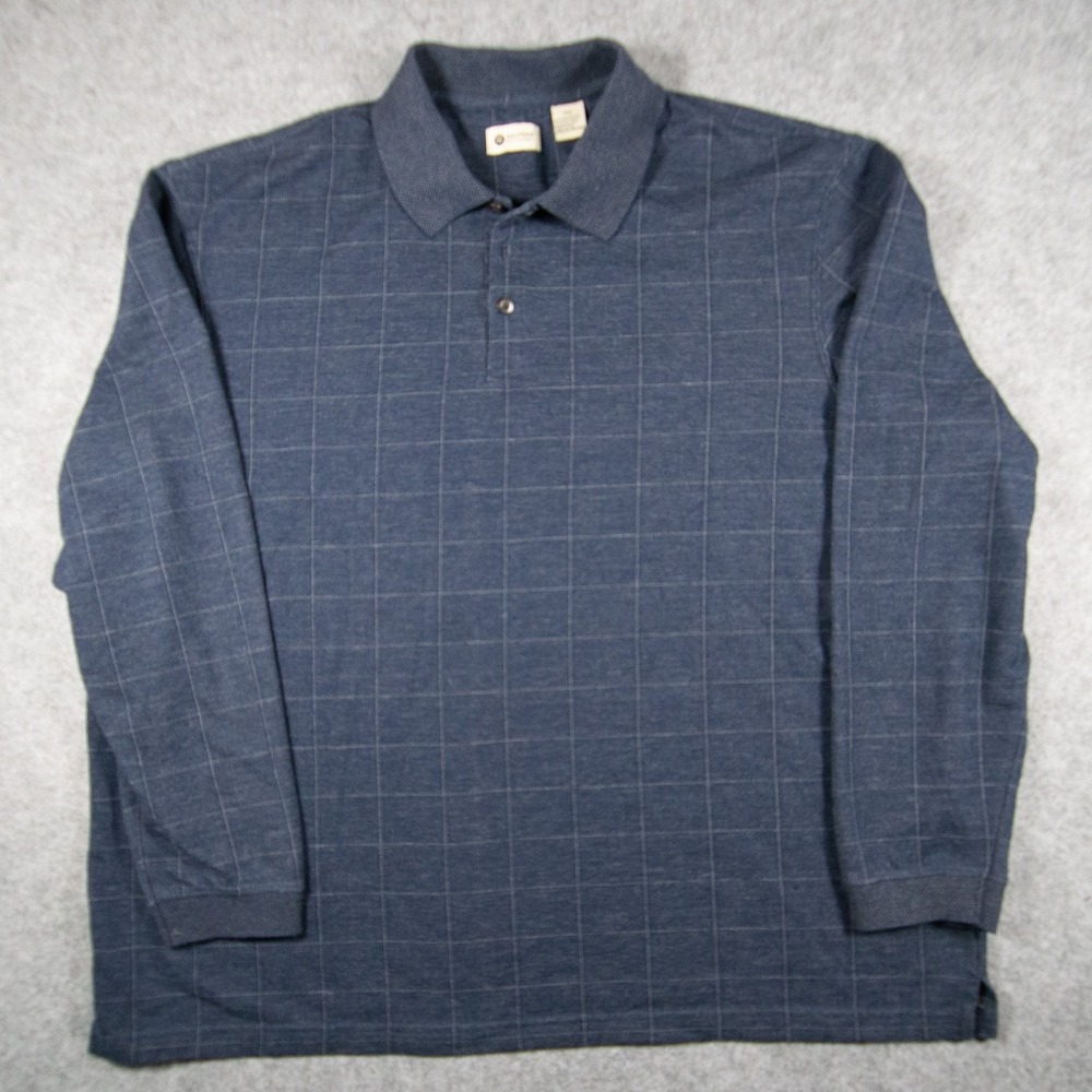 Haggar Clothing Co Men's XXL Blue Windowpane Long Sleeve Polo Shirt EUC